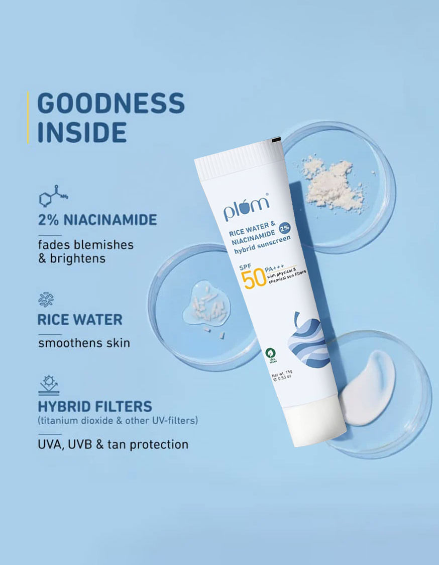 Plum Rice Water And Niacinamide Hybrid Sunscreen SPF 50 PA+++ 50g