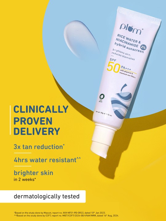 Plum Rice Water And Niacinamide Hybrid Sunscreen SPF 50 PA+++ 50g